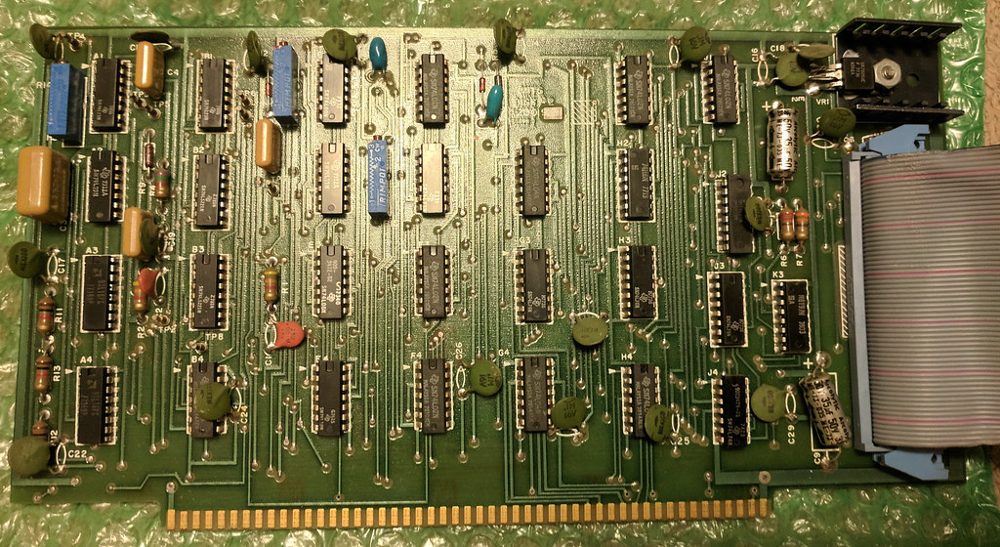 MITS 88-DCDD floppy disk controller, first board of the two-board set, component side.